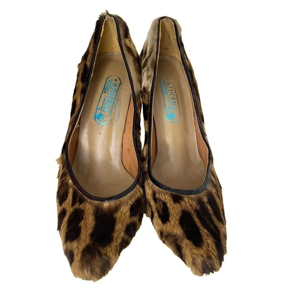 Handmade vintage genuine leopard skin pump heels women size‎ 8